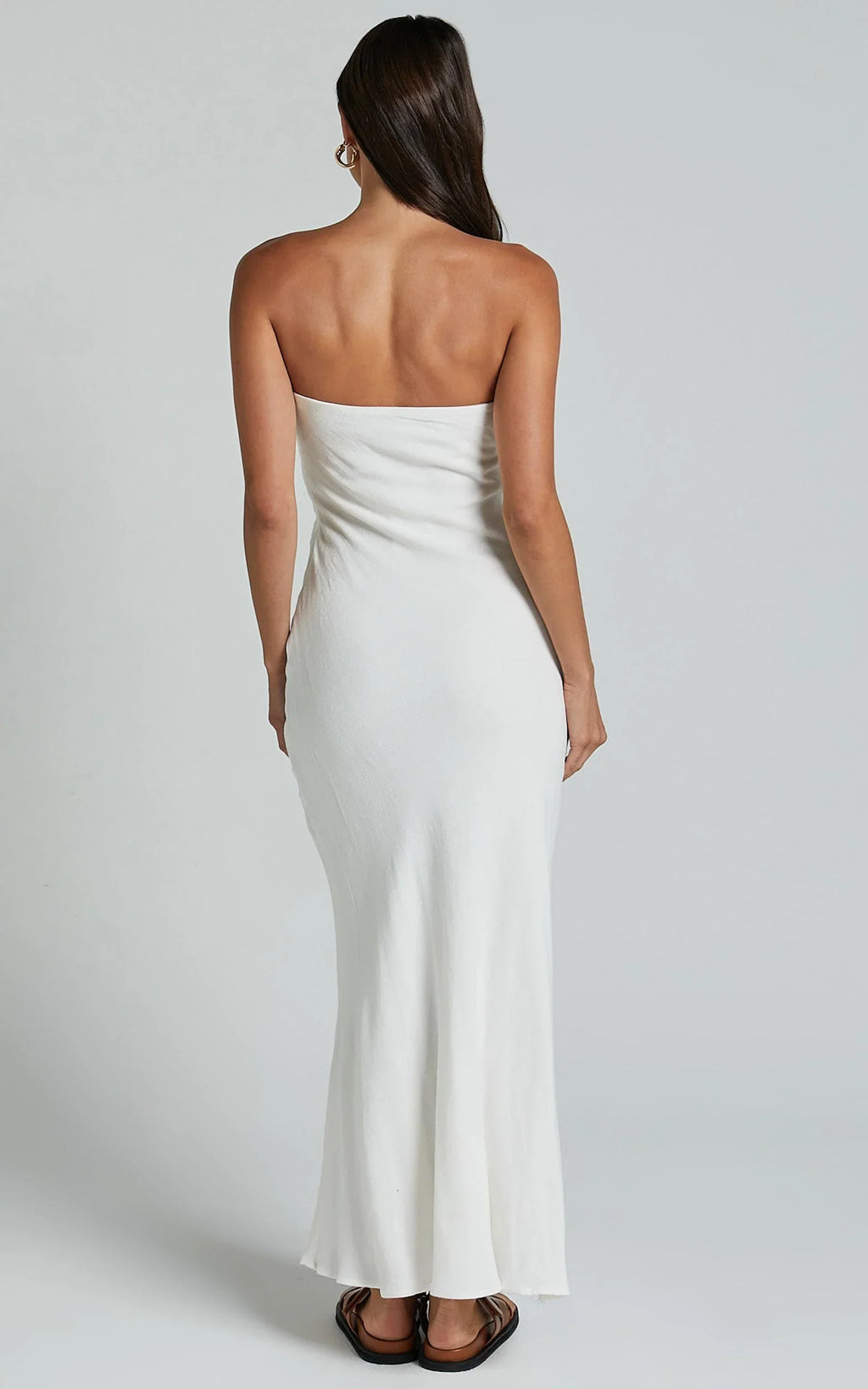 Aaliya Midi Dress - Linen Strapless Slip Dress in Off White