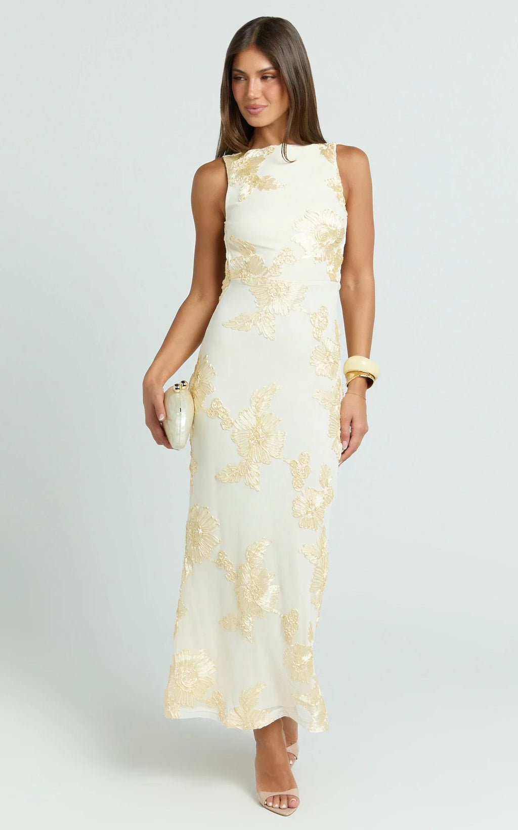 Freya Maxi Dress - Boat Neck Backless Dress in Yellow