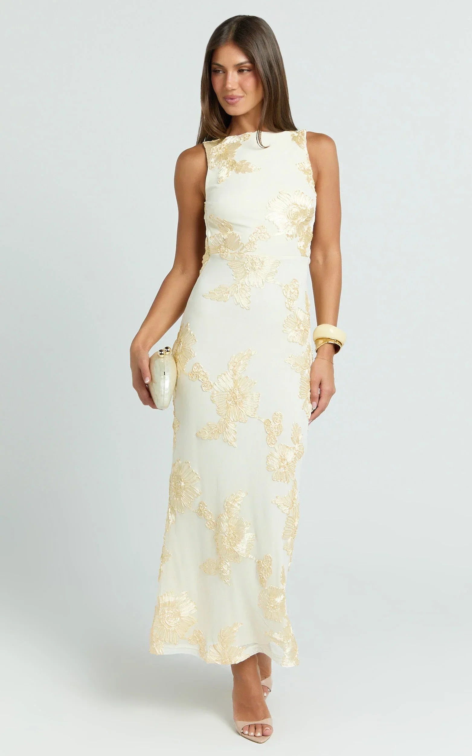 Freya Maxi Dress - Boat Neck Backless Dress in Yellow