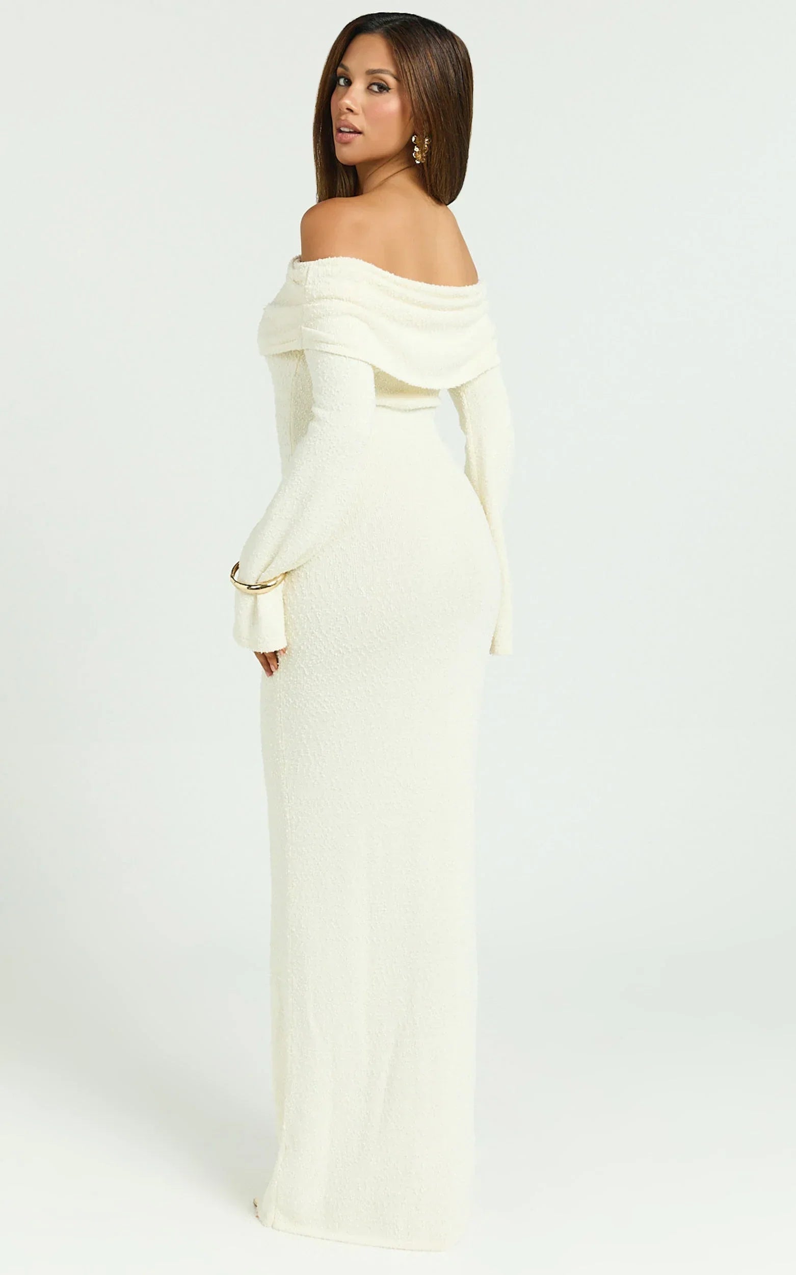 Pietra Maxi Dress - Knit Off Shoulder Dress in Cream