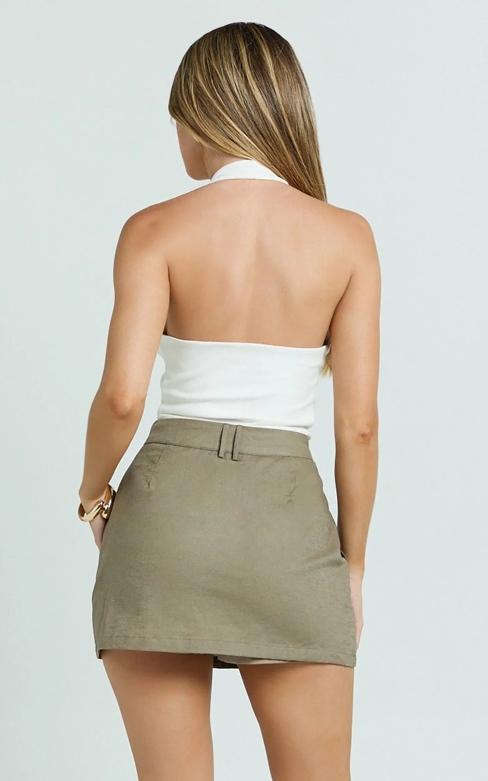 Dream Linen Blend Skort - High Waisted A Line Skort in Olive