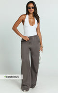 Grace Pants - Low Rise Elasticated Waist Wide Leg Pants in Slate Grey