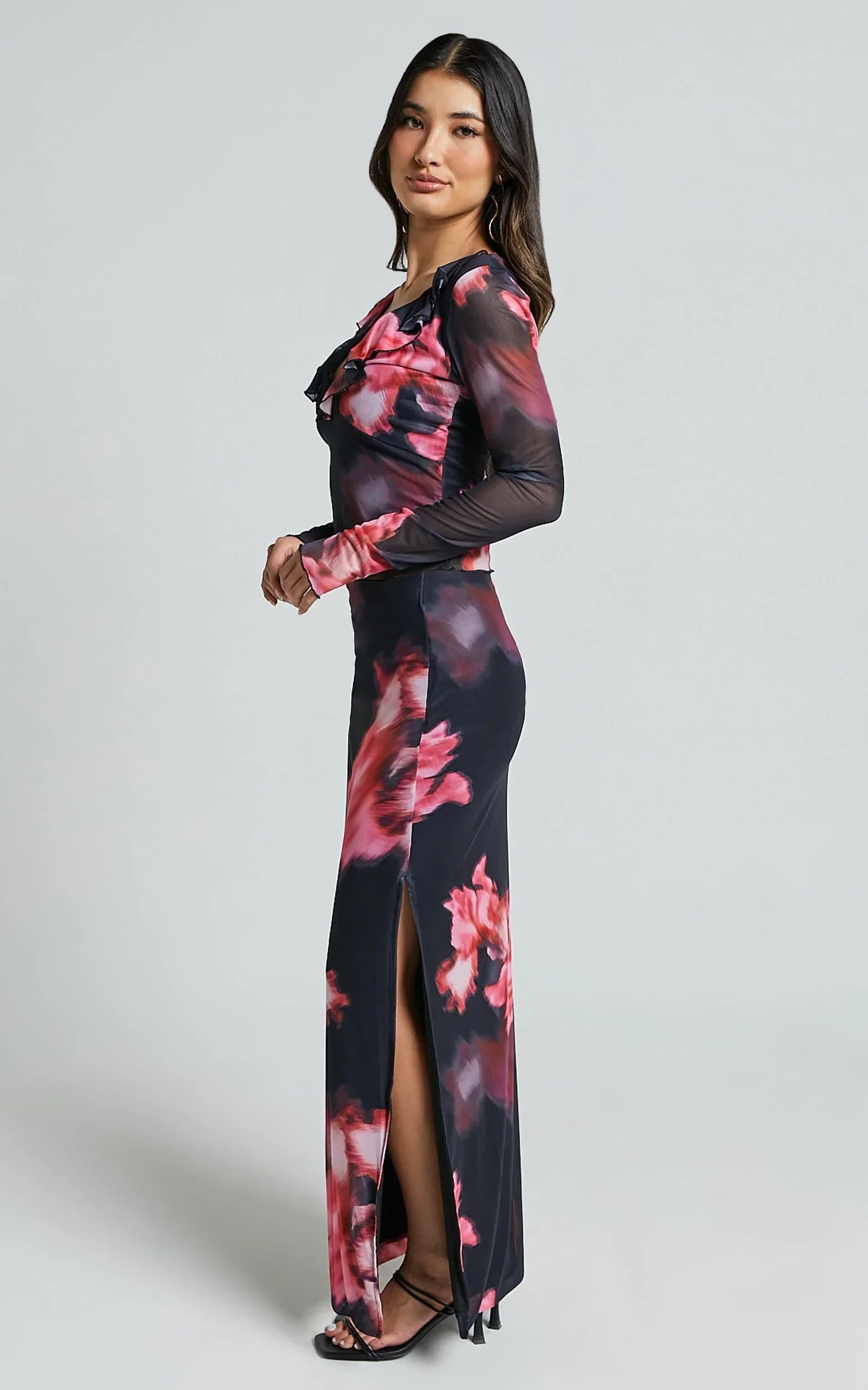 Chrissy Maxi Skirt - High Waisted Mesh Skirt in Daze Print