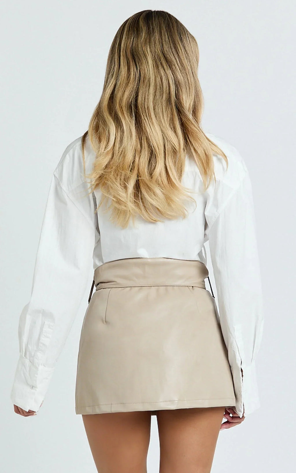Freya Skort - Buckle Belt Faux Leather Skort in Stone