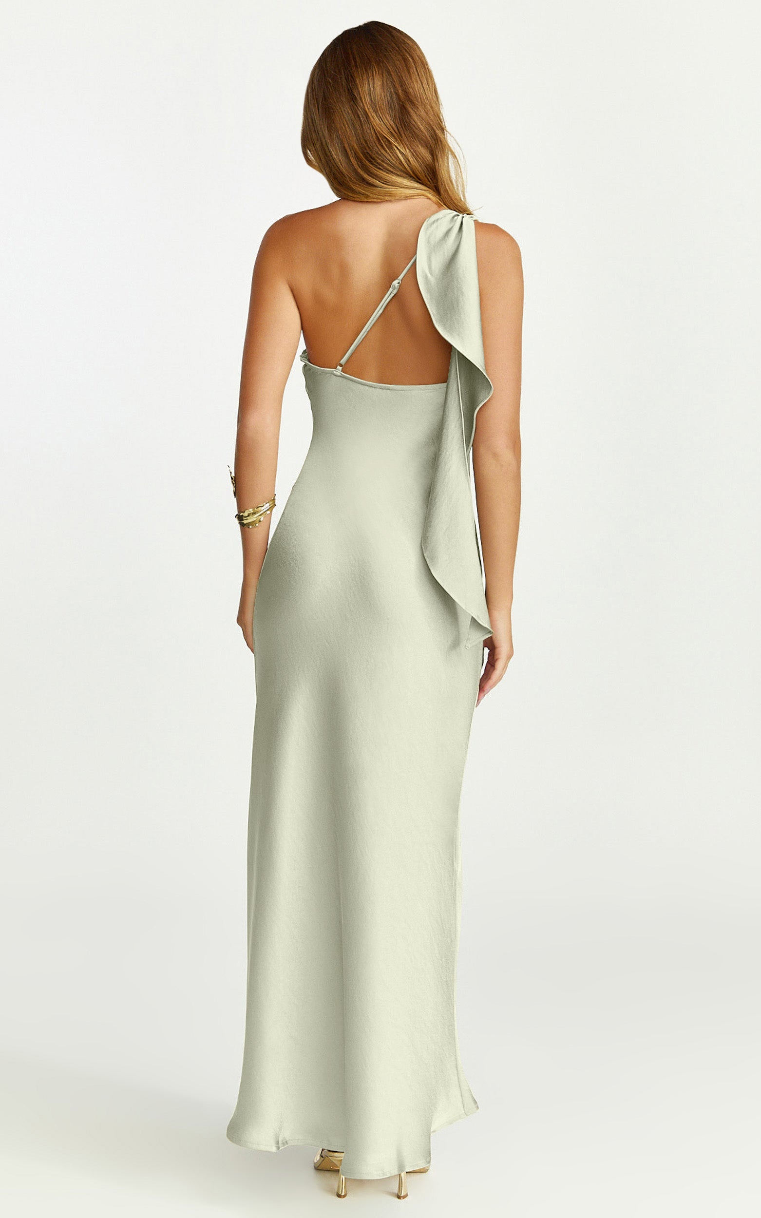Calix Midi Dress - One Shoulder Slip Dress in Light Olive