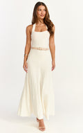 Candace Midi Dress - Halter Neck Ribbed Knit Dress in Cream
