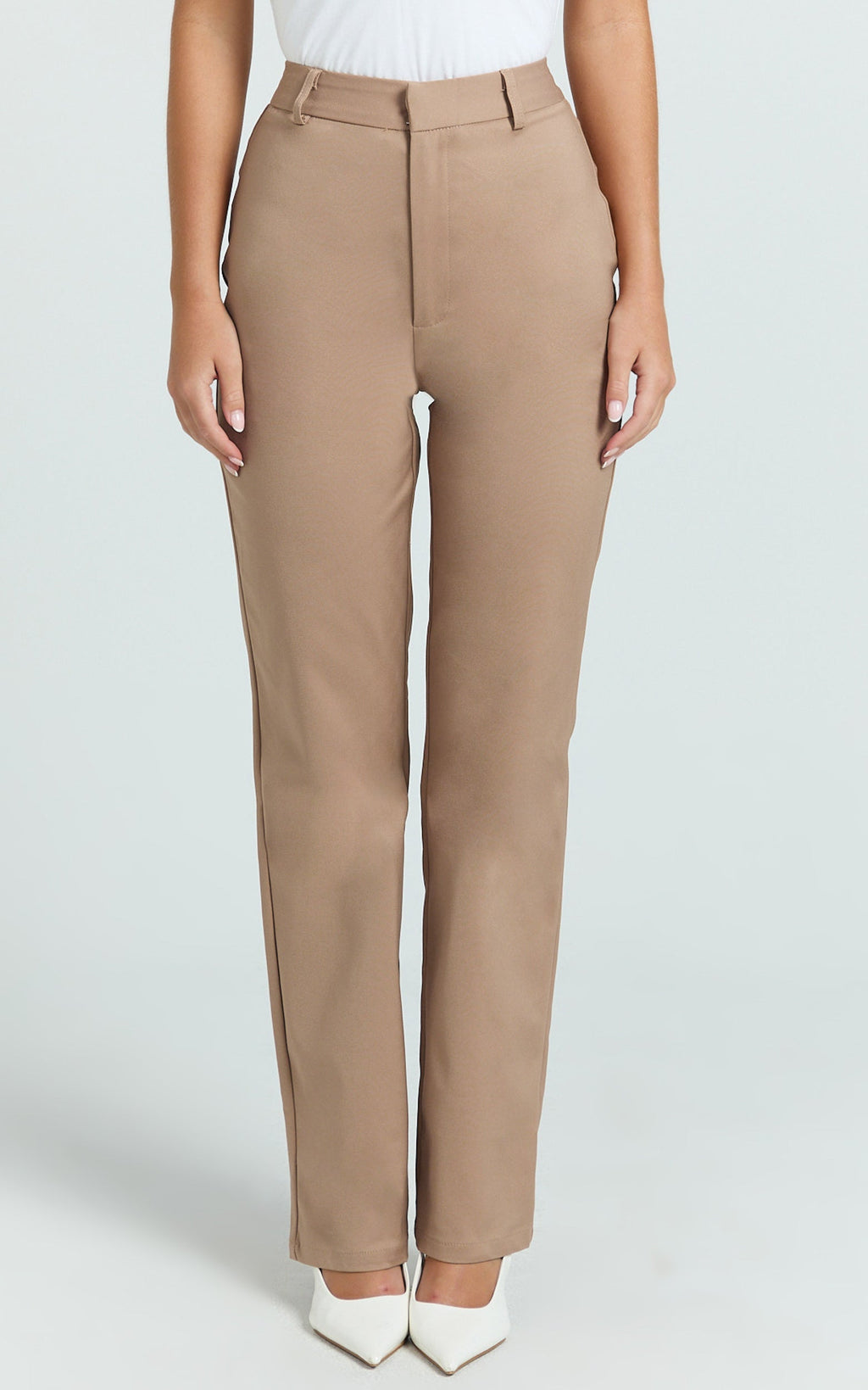 Carolyn Pants - High Waist Slim Straight Leg Tailored Pants in Mocha