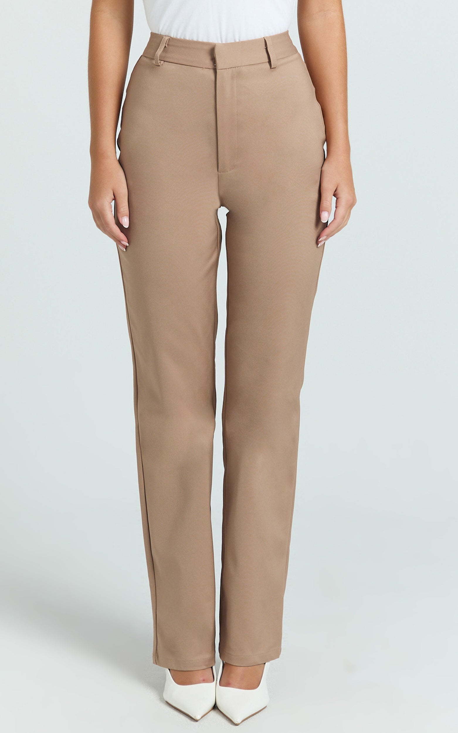 Carolyn Pants - High Waist Slim Straight Leg Tailored Pants in Mocha