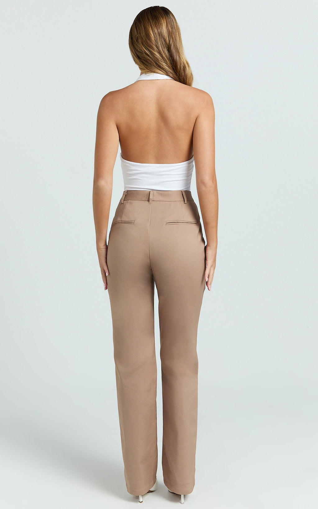 Carolyn Pants - High Waist Slim Straight Leg Tailored Pants in Mocha