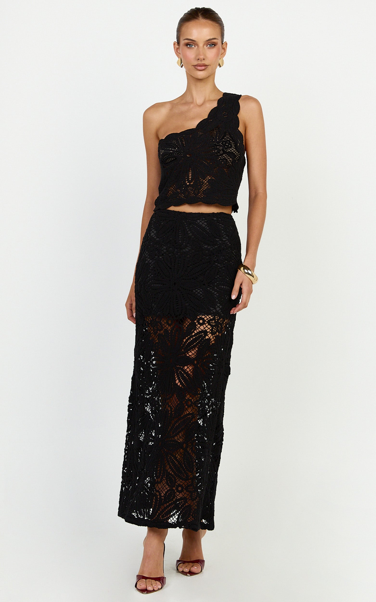 Charlene Top - Crochet One Shoulder Top in Black