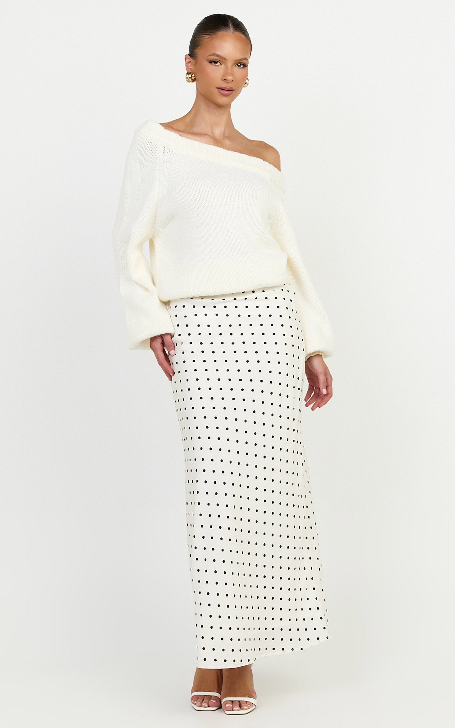 Charlotte Maxi Skirt - Polka Dot Skirt in White & Black Polka Dots