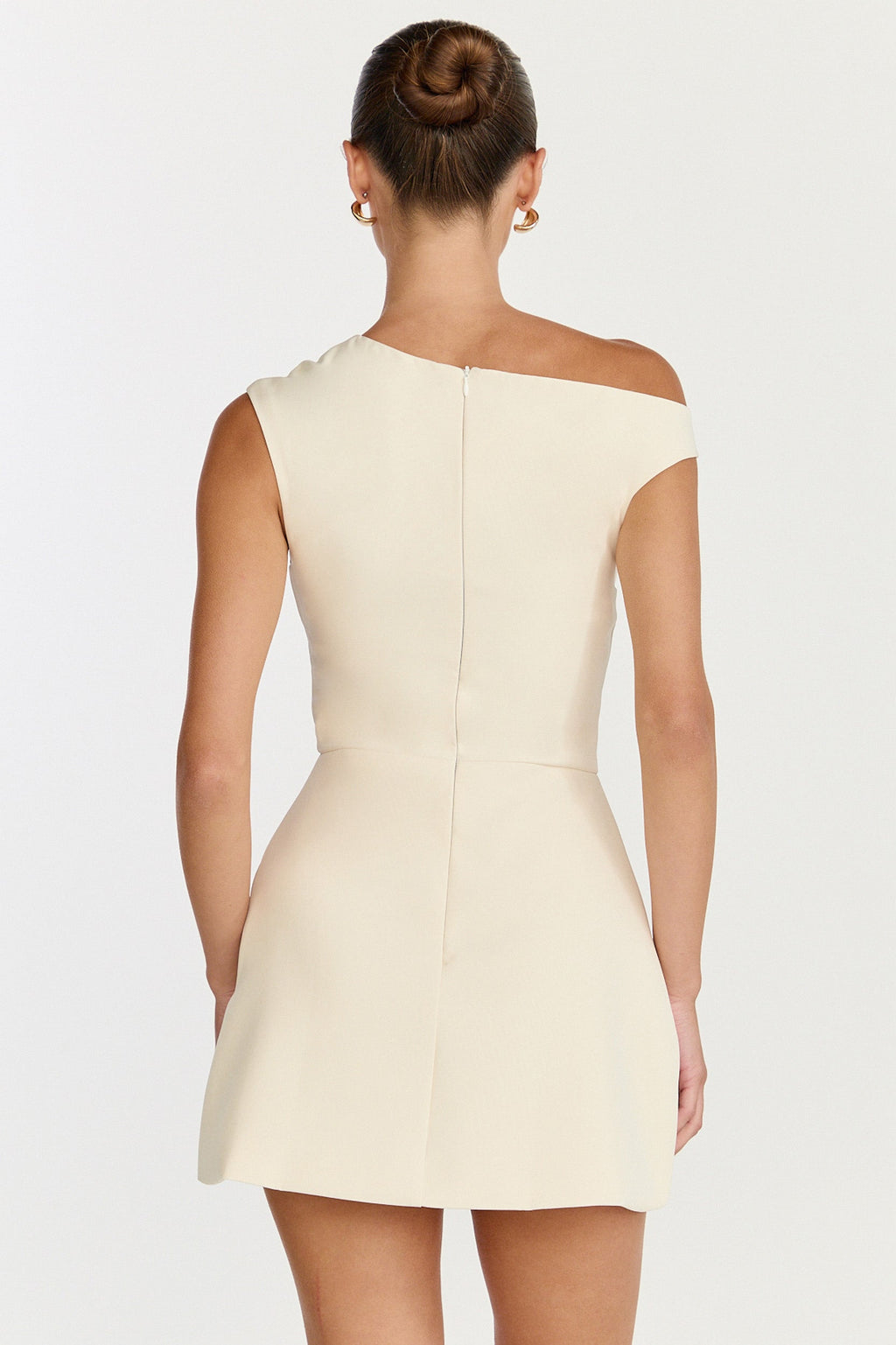 Claire Mini Dress - Tipped Shoulder Tulip Skirt Dress in White