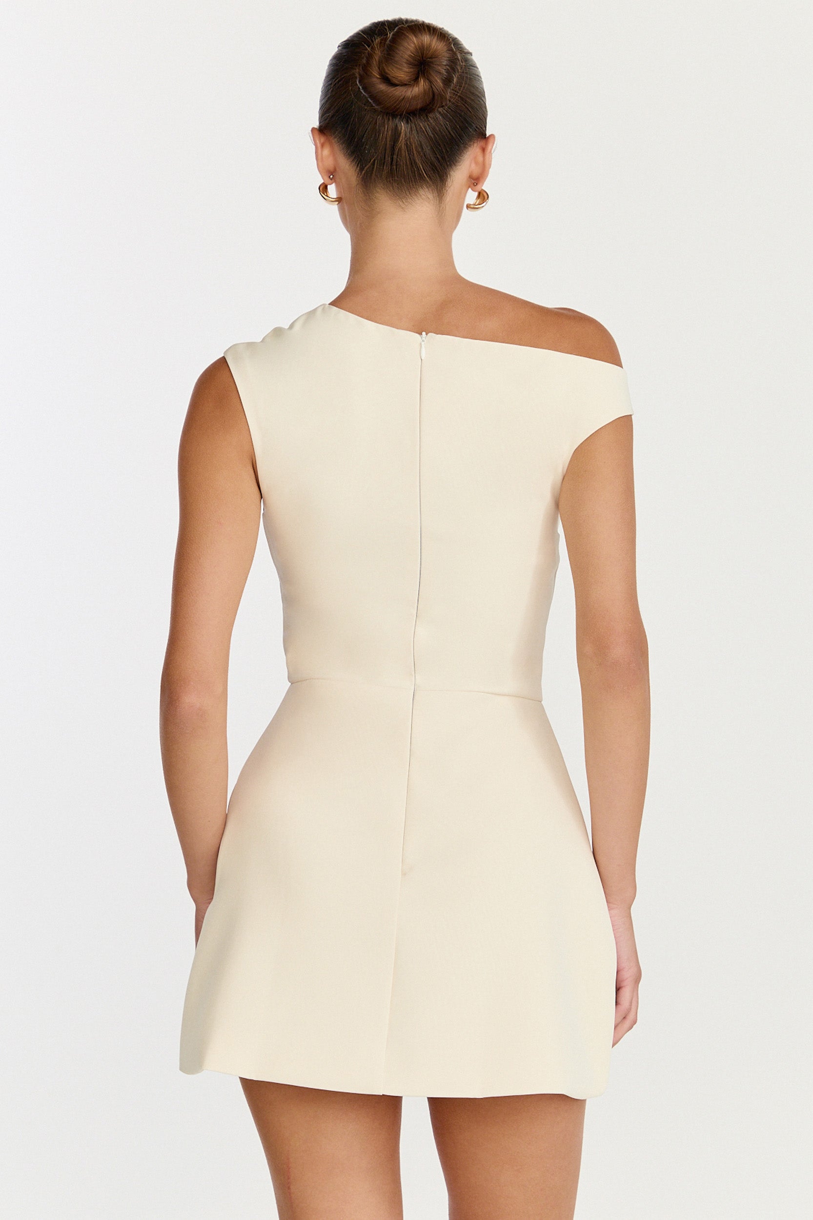 Claire Mini Dress - Tipped Shoulder Tulip Skirt Dress in White
