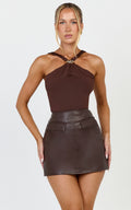 Clarisse Top - Sleeveless Halter Neck Top With Hardware Feature in Choc