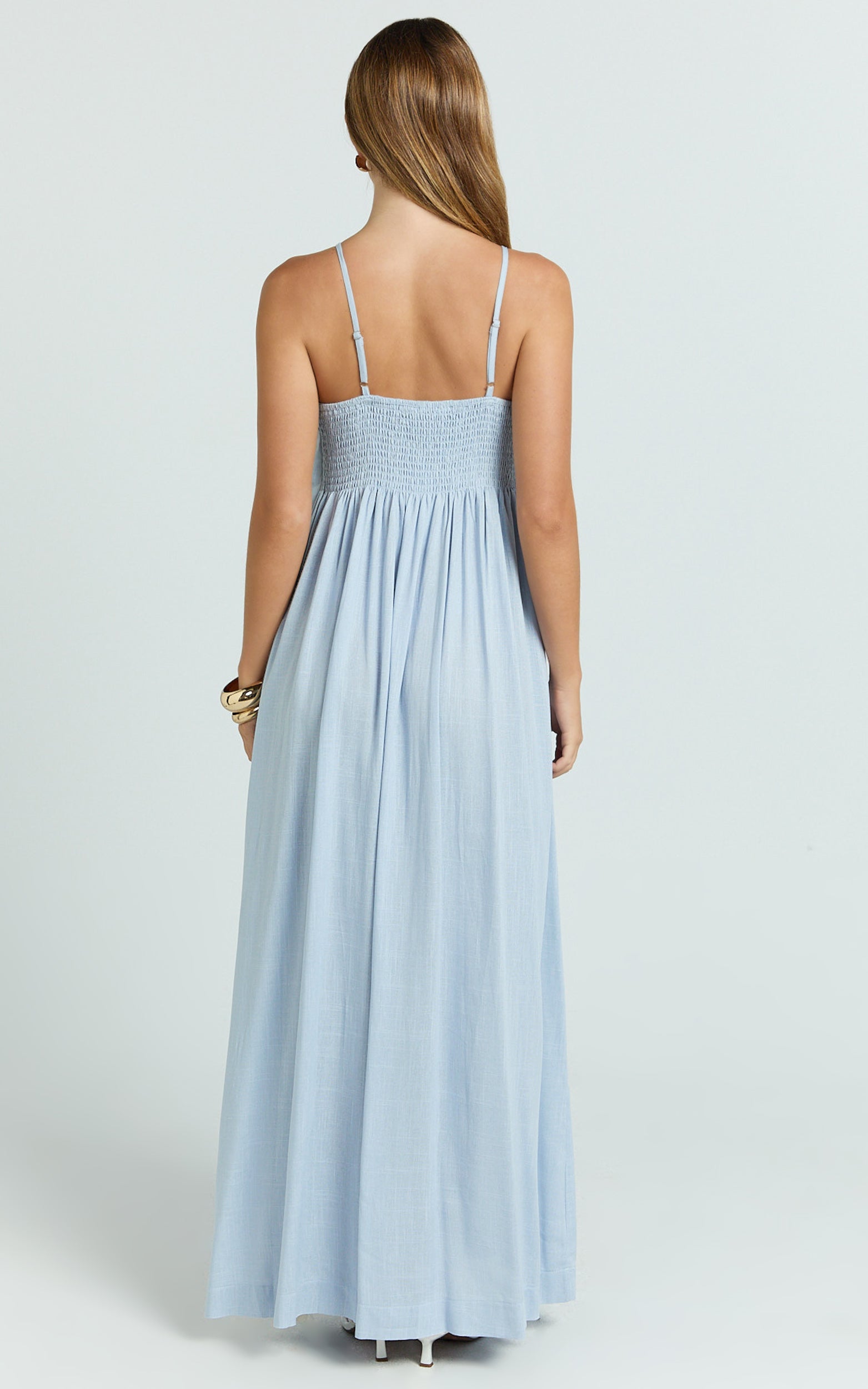 Cloe Maxi Dress - Pleated Detail Dress in Blue