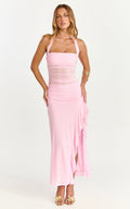 Almarie Midi Dress - Halter Neck Mesh Dress in Pink