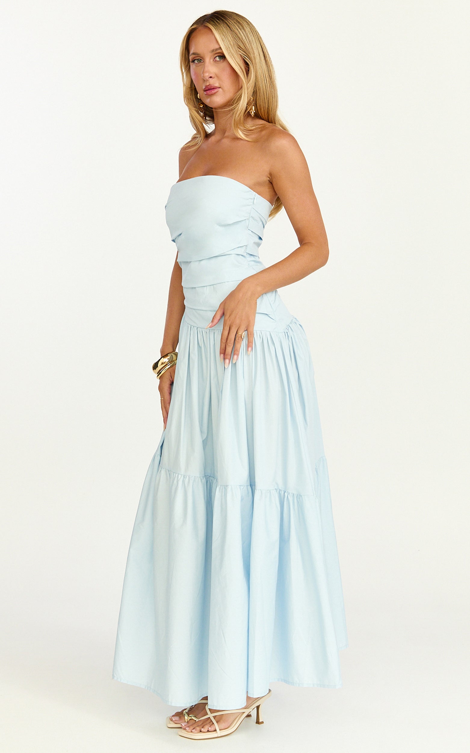 Cora Midi Dress - Strapless Dress in Blue