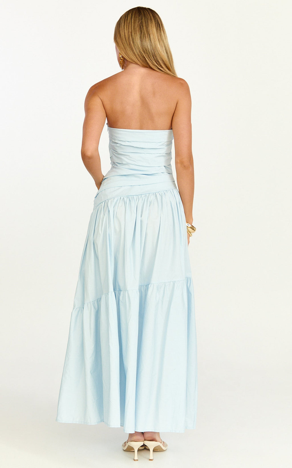 Cora Midi Dress - Strapless Dress in Blue