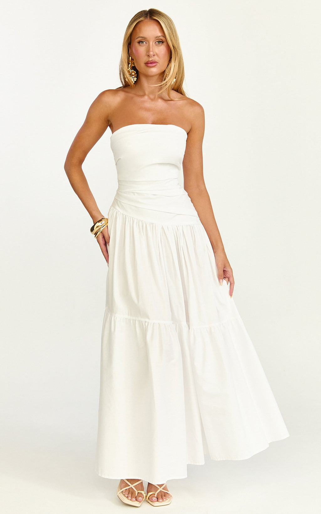 Cora Midi Dress - Strapless Dress in White