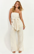 Cora Paige Two Piece Set - Strapless Tie Detail Top and Wide Leg Pant Set in Cream