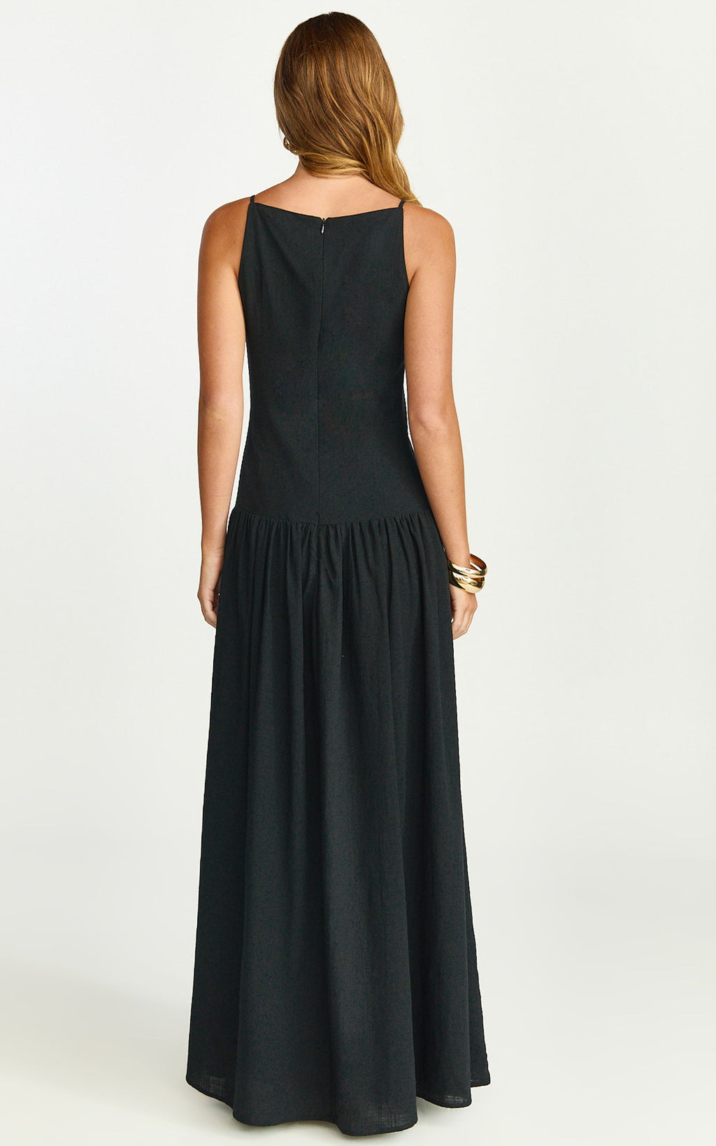 Cortez Maxi Dress - Square Neck Button Down Dropped Waist Dress in Black