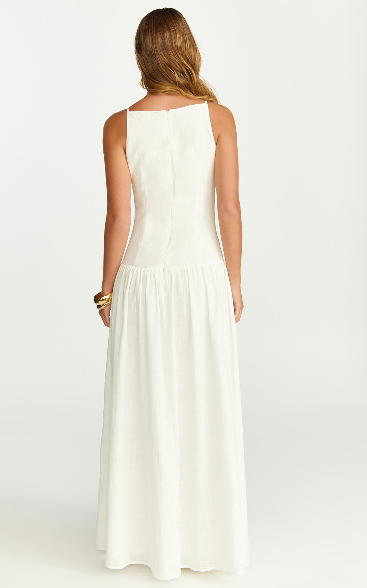 Cortez Maxi Dress - Square Neck Button Down Dropped Waist Dress in White