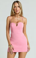 Kira Mini Dress - Sweetheart Neck Tulip Dress in Pink
