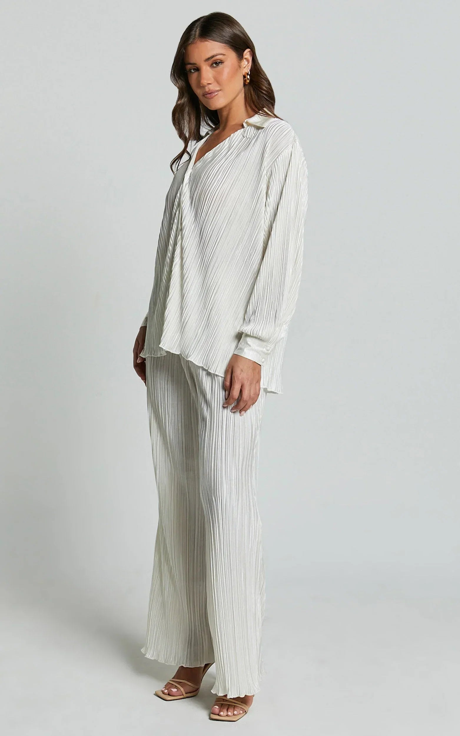 Beca Shirt - Plisse Button Up Shirt in Cream