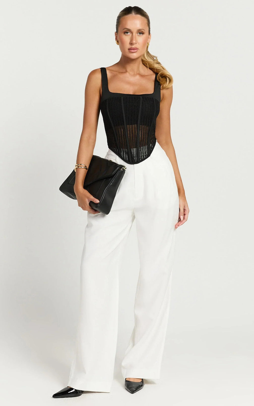 Augustus Pants - High Waisted Wide Leg Tailored Pants in White