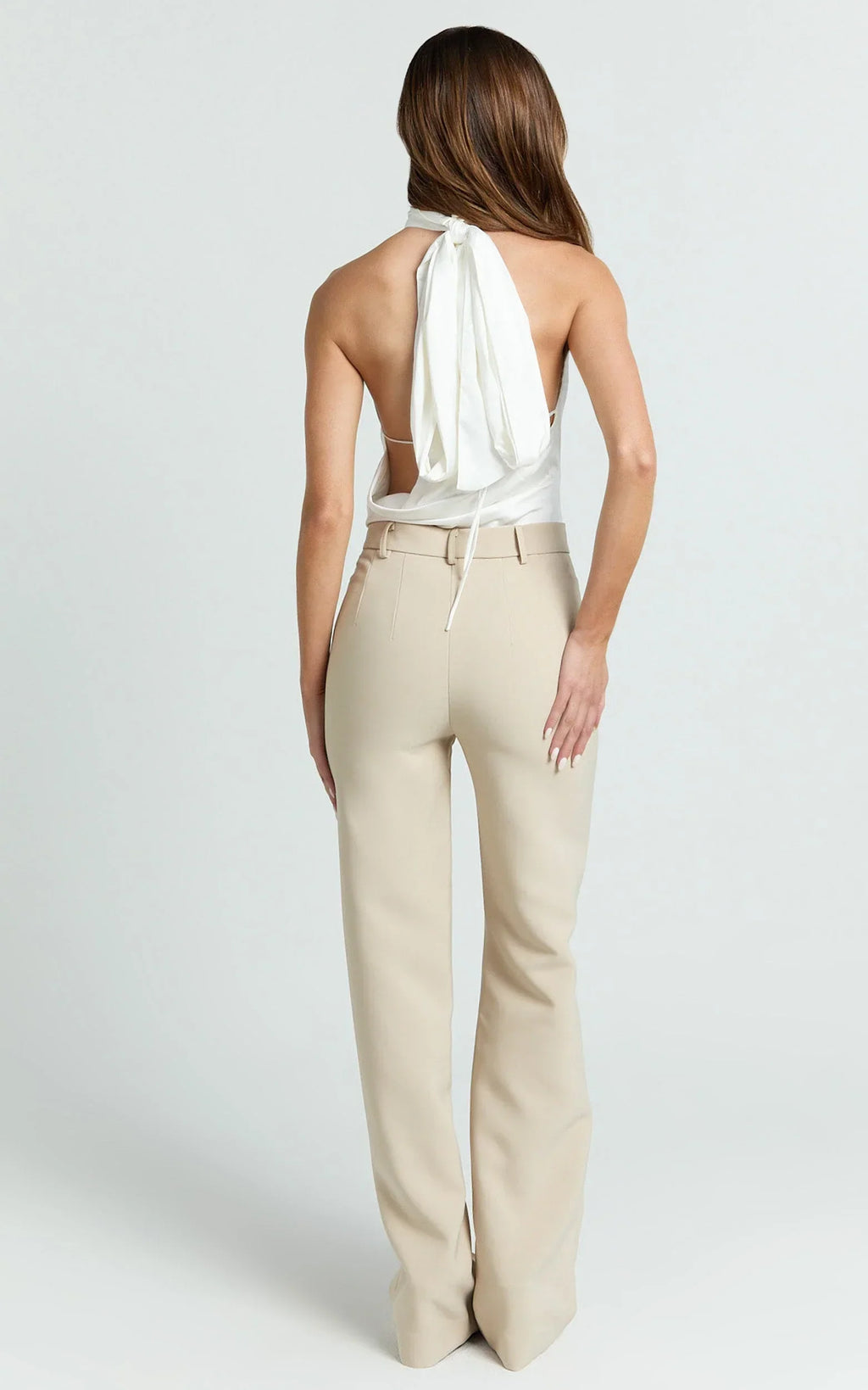 Sally Pants - Mid Waisted Straight Leg Tailored Pants in Putty