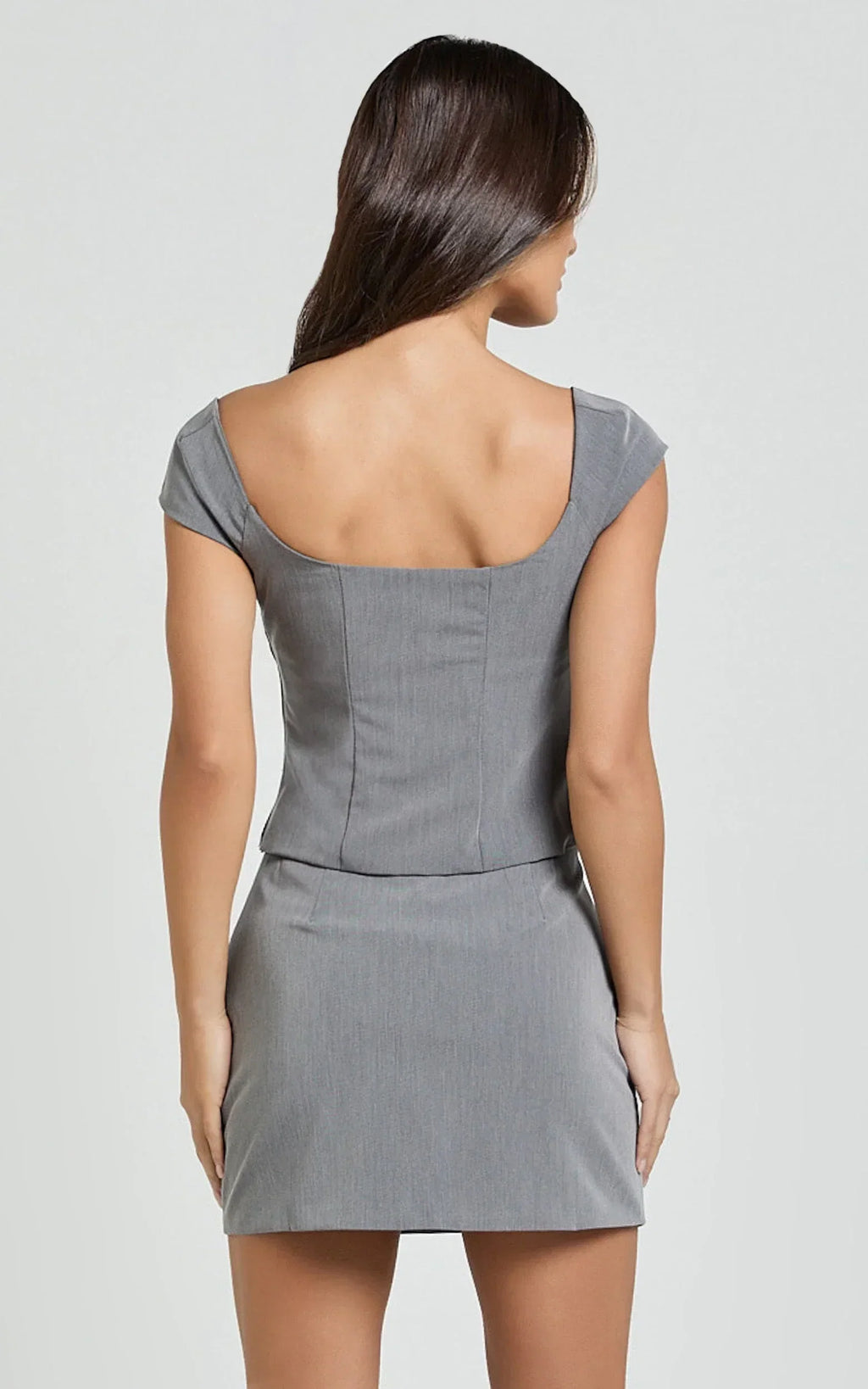 Pauline Mini Skirt - Tailored Column Mini Skirt in Grey