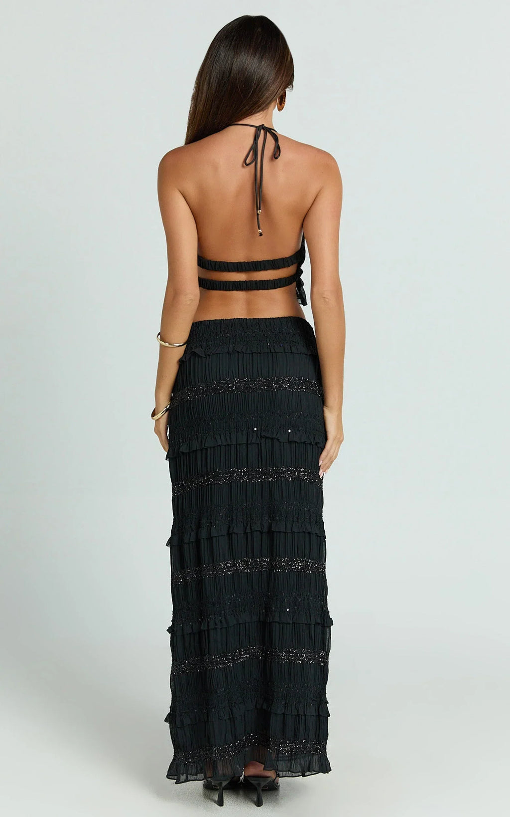 Alice Maxi Skirt - Embellished Ruched Skirt in Black