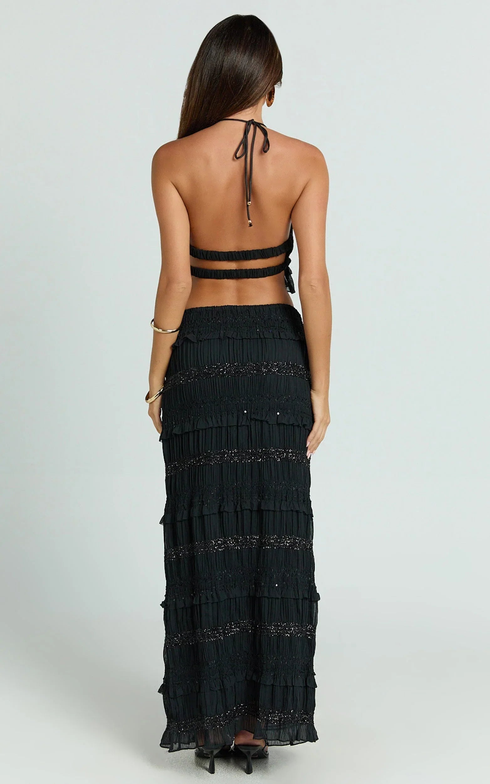 Alice Maxi Skirt - Embellished Ruched Skirt in Black