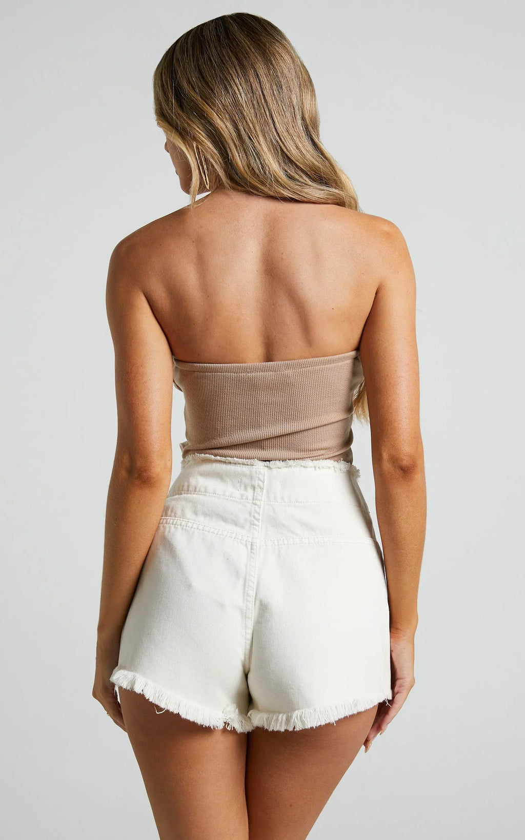 Ellyza Skort - Recycled Cotton Frayed Edge Wrap Denim Skort in Ecru