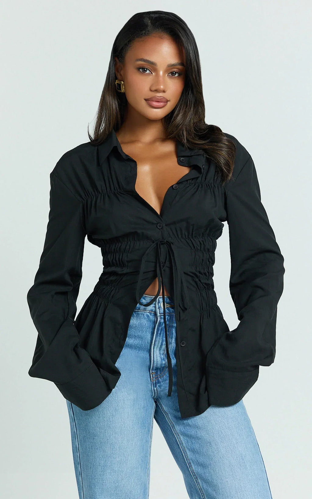 Cody Shirt - Ruched Detail Scrunch Shirt in Black