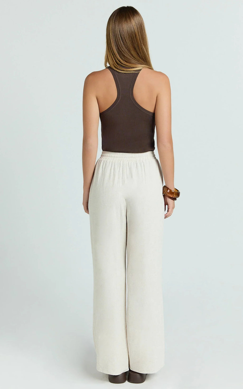 Marina Pants - Mid Waisted Relaxed Elastic Waist Pants in Natural