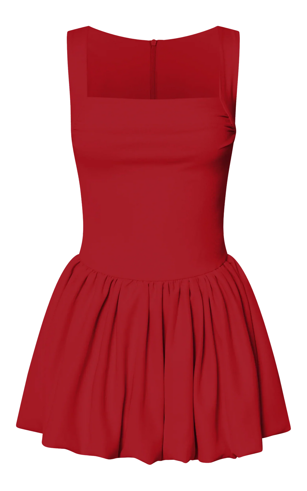 Bridgette Mini Dress - Straight Neck Sleeveless Bubble Hem Dress in Red
