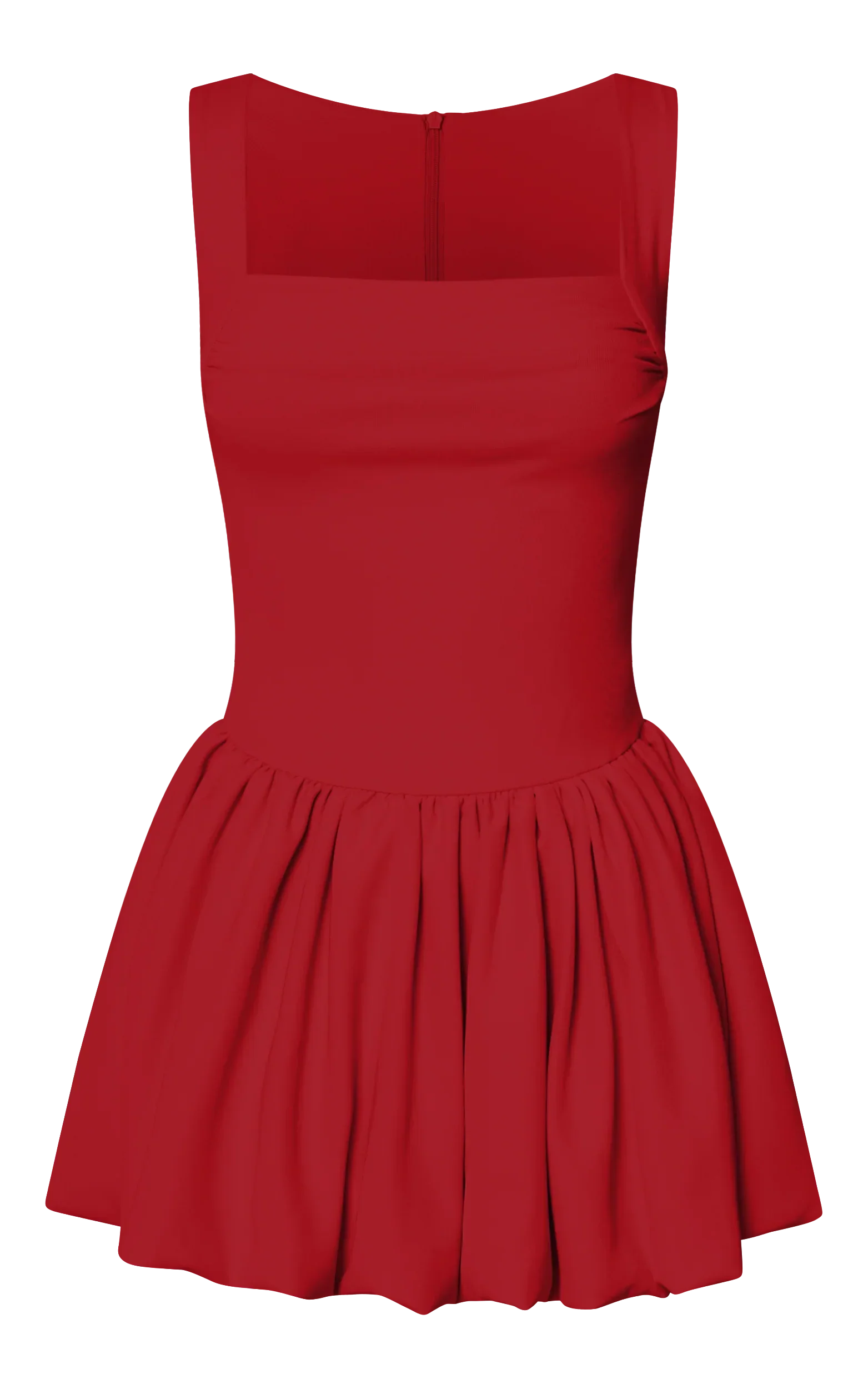 Bridgette Mini Dress - Straight Neck Sleeveless Bubble Hem Dress in Red