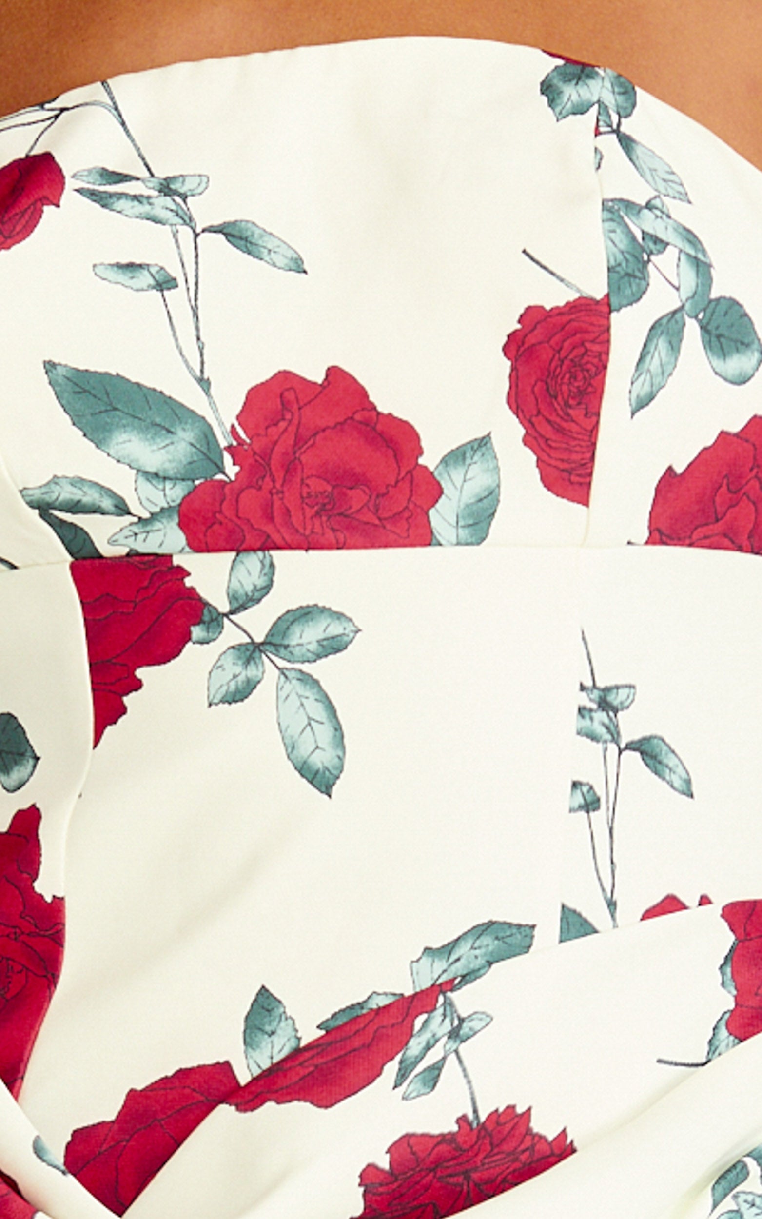 Dahlia Mini Dress - Strapless Draped Cowl Waist Bodycon Dress in Scarlet Rose Print
