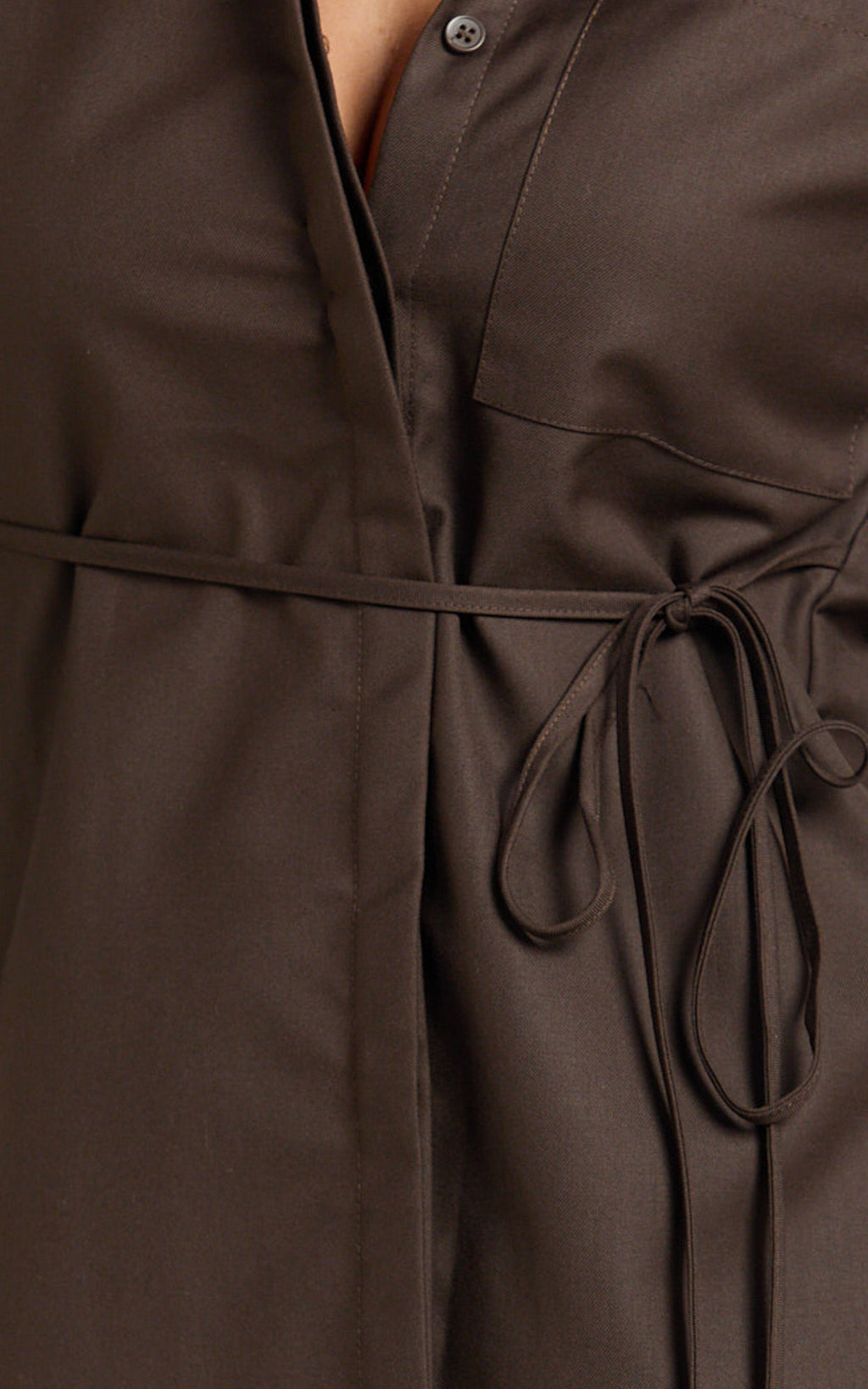 Dale Top - Collared Power Shoulder With Waist Tie Shirt in Chocolate