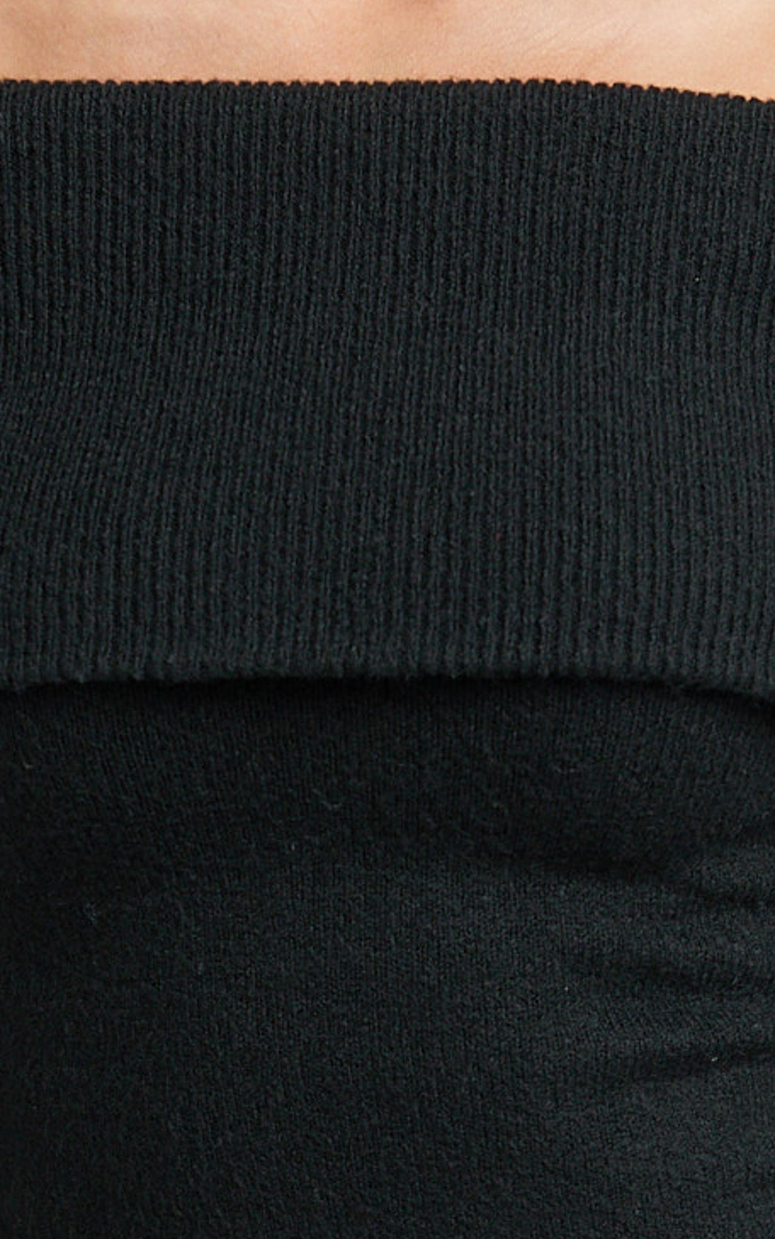 Darcie Top - Off Shoulder Long Sleeve Knitted Top in Black
