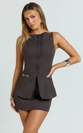 Desi Two Piece Top and Mini Skirt Set in Chocolate