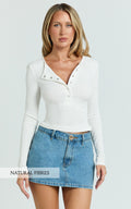 Diana Top - Long Sleeve Cropped Henley Top in White