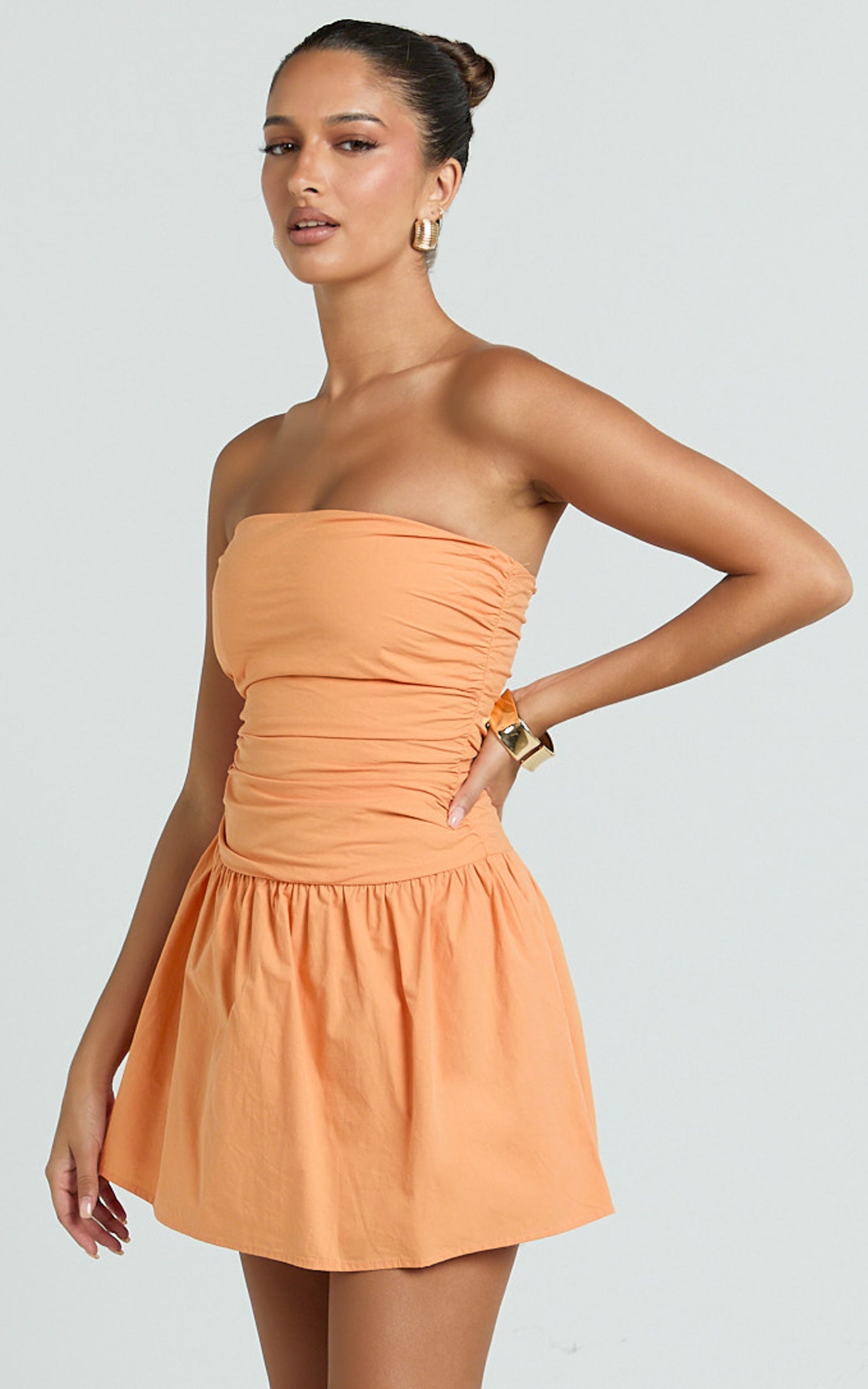 Donatella Mini Dress - Strapless Drop Waist Dress in Sherbet