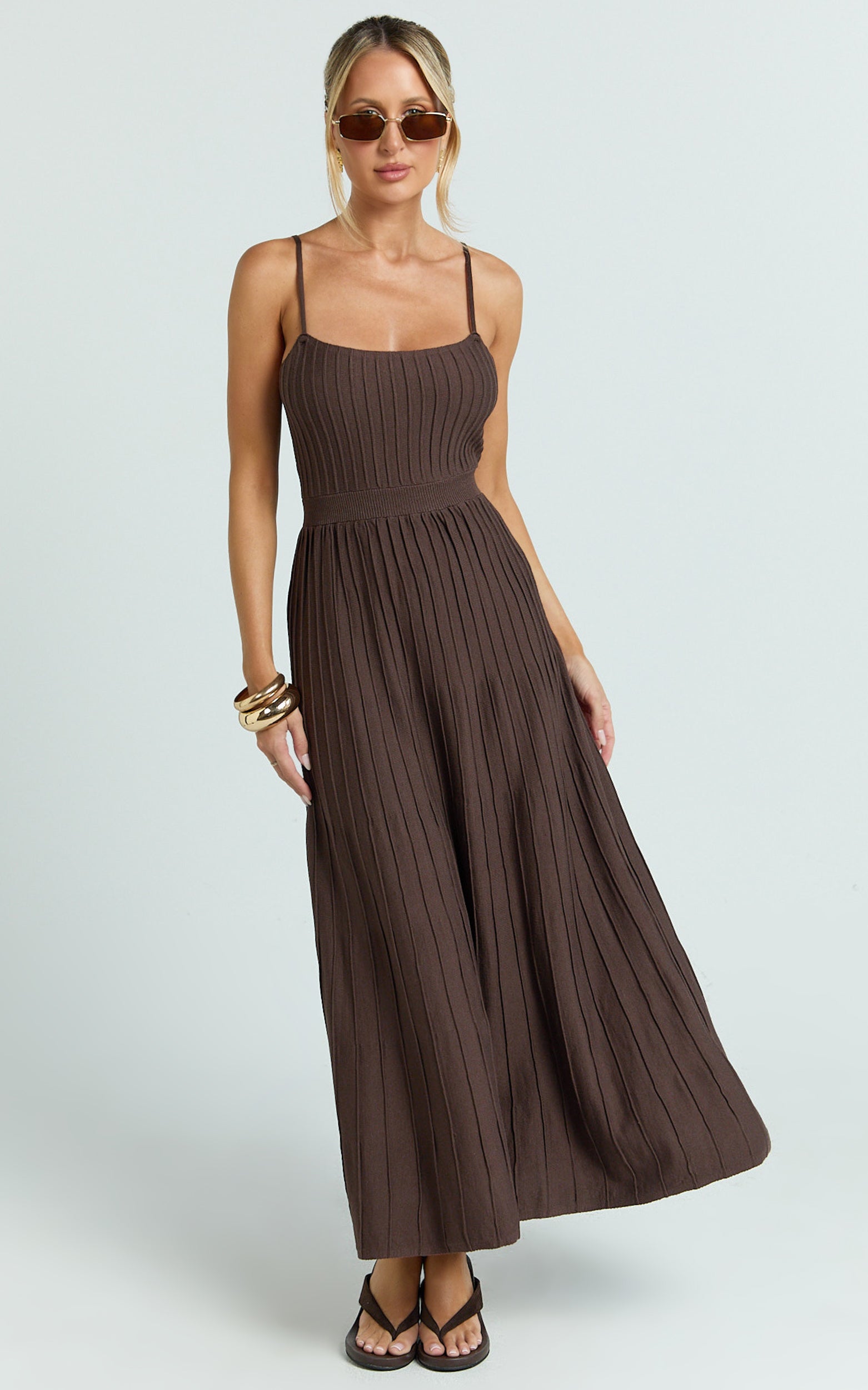Donissa Midi Dress - Panelled Knit Dress in Chocolate
