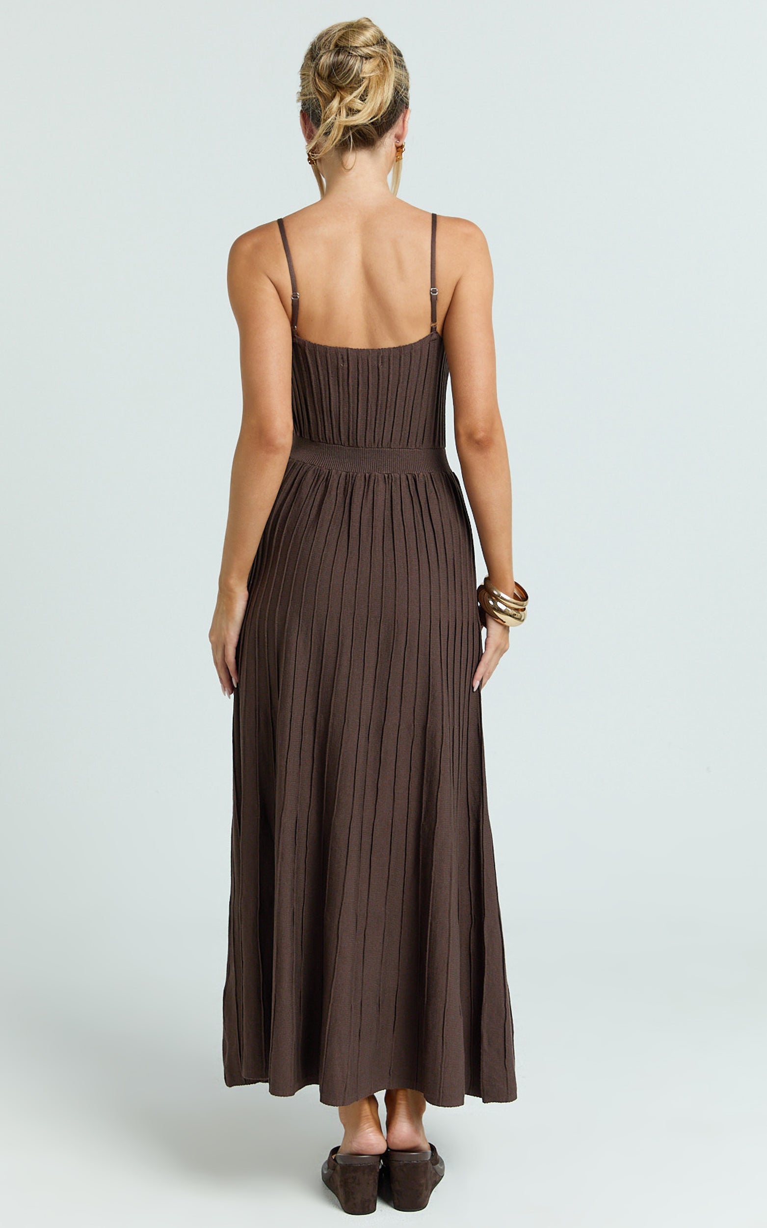 Donissa Midi Dress - Panelled Knit Dress in Chocolate