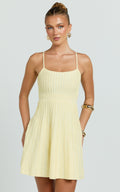 Donissa Mini Dress - Panelled Knit Mini Dress in Butter Yellow