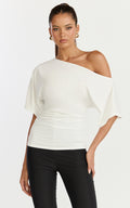 Dora Top - Off Shoulder Ruched Waist Top in Off White