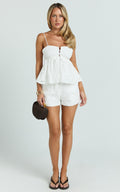 Duffy Shorts - High Waist Relaxed Broderie Boxer Shorts in White