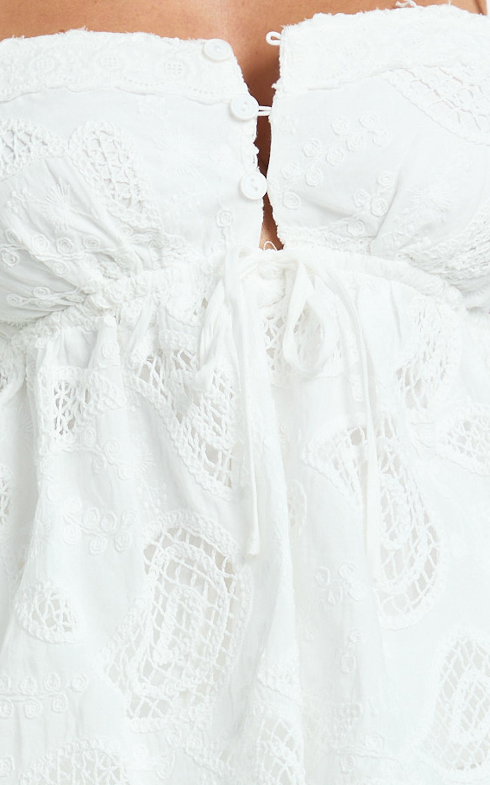 Duffy Top - Lace Trim Broderie Babydoll Camisole in White